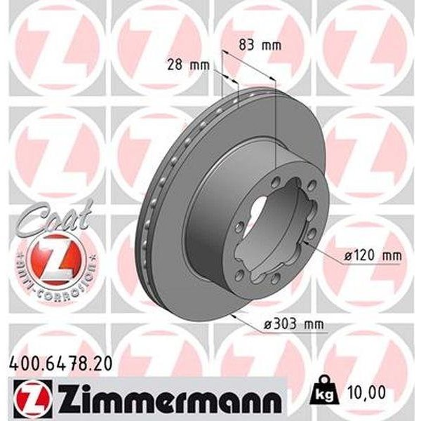 Zimmermann Brake Disc - Standard/Coated, 400.6478.20 400.6478.20